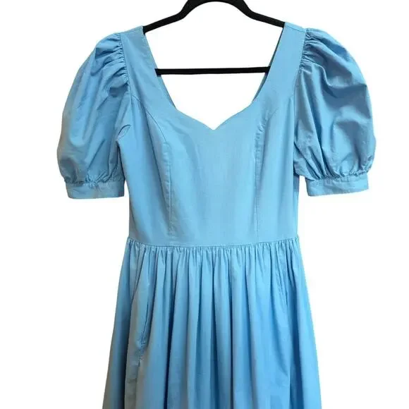 Vintage Laura Ashley Blue Cotton Puff Sleeve Dress Britain Size UK 14 / US 12 - Picture 3 of 6